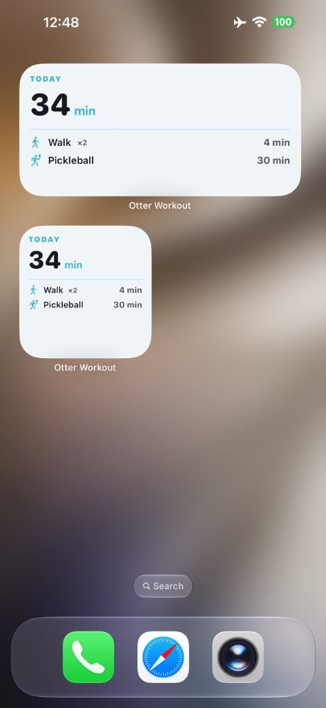 Home Screen widgets summing up today’s workout minutes by activity